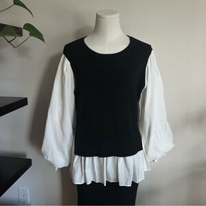 English Factory Black & White Puff Sleeve Layered Blouse - L